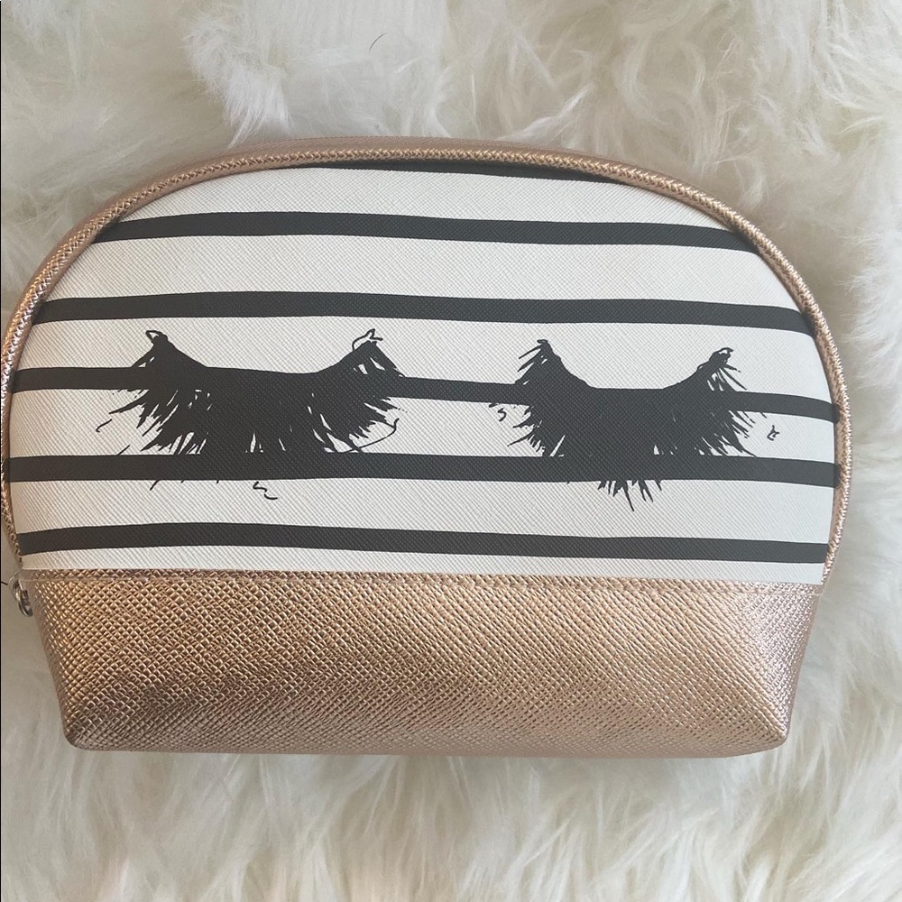 Super cute make up bag- eyelashes design white, black and gold colors